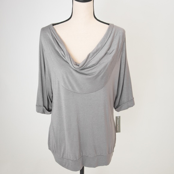 Neutral gray drape neck cowl neck soft stretchy top XL Forever Fashion soft - Picture 9 of 13